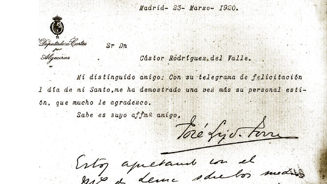 Carta del diputado José Luis de Torres al Ingeniero Director de la Junta de Obras del Puerto.