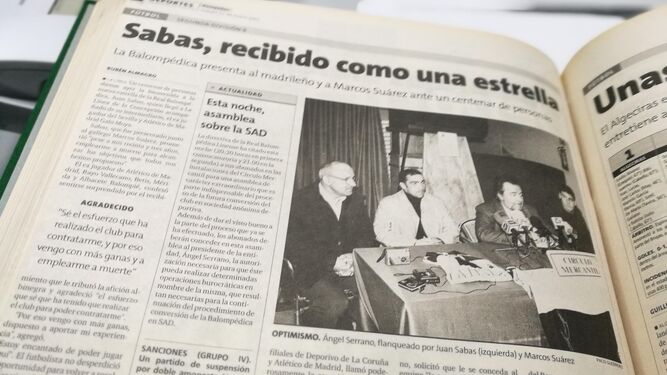 Reproducción de la información de este periódico en la que se daba cuenta de la presentación de Juan Sabas como jugador de la Balona, en enero de 1991.