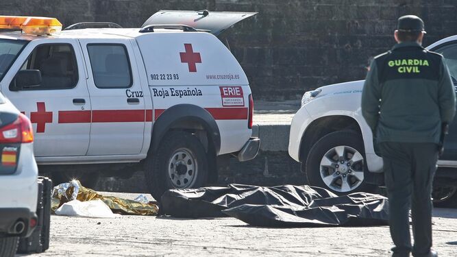 Varios de los cadáveres en el puerto de Tarifa, el pasado 15 de enero.