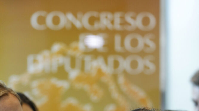 La socialista Margarita Robles atiende a los medios ayer en el Congreso.