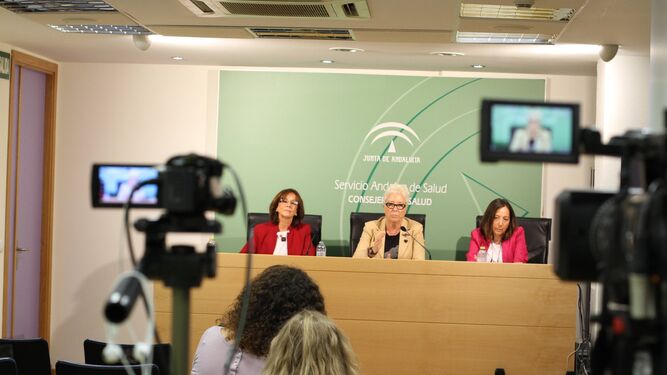 Remedios Martel, directora general de Salud Pública, Josefa  Ruiz, secretaria general de Salud Pública y  Consumo, y Marisa García Gestoso, directora del Plan de Vacunas.
