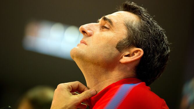 Ernesto Valverde, entrenador del Barcelona, en la rueda de prensa previa al encuentro ante el Valencia.