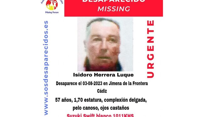 Buscan a Isidoro Herrera Luque, desaparecido en Jimena desde el jueves.