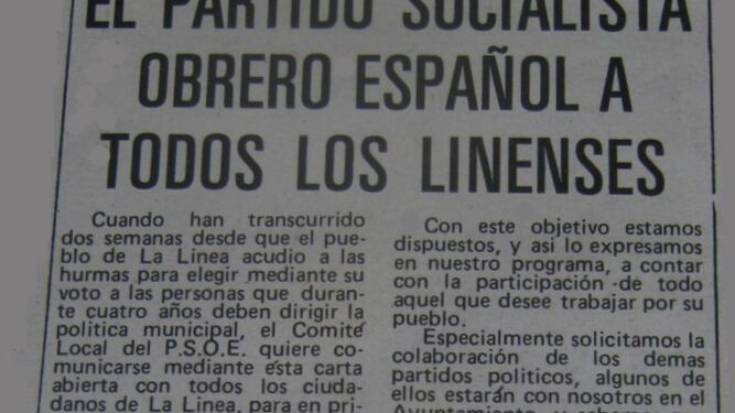 Un comunicado del PSOE, en la prensa de la época.