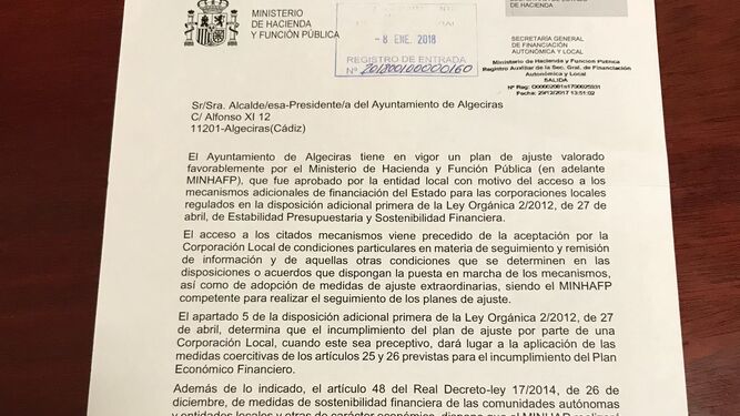 Las cartas de Montoro encienden a la oposición en Algeciras y Los Barrios