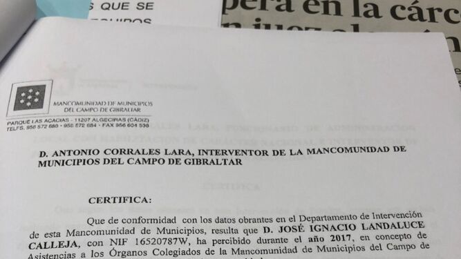 Certificado con las retribuciones cobradas por Landaluce en 2017.