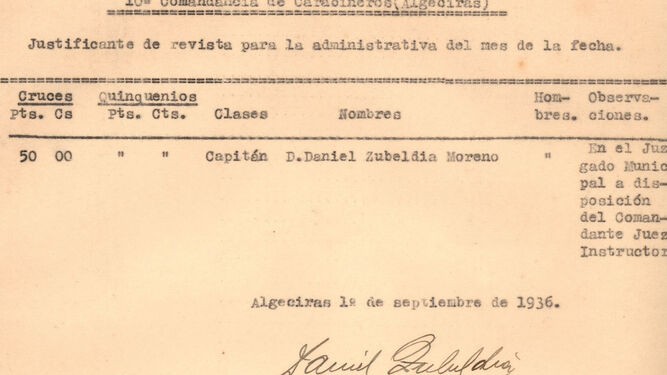 Certificado del 1 de septiembre  1936, firmado por el alcalde, José Sotomayor.