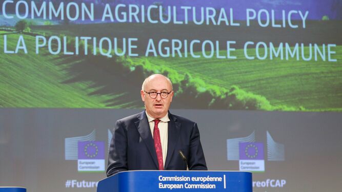 El comisario de Agricultura de la Comisión Europea, Phil Hogan, ayer en rueda de prensa.