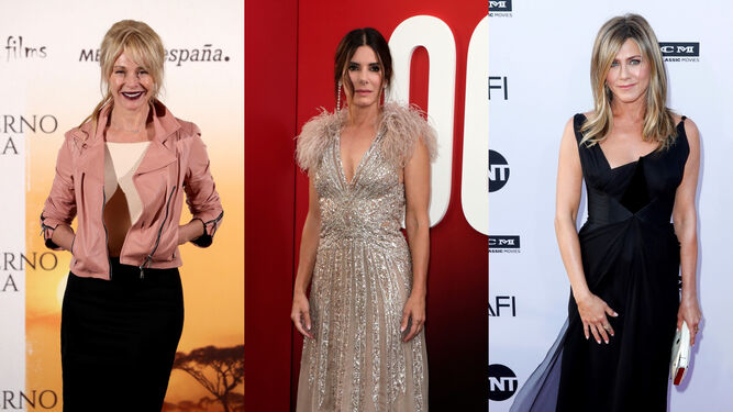 Espléndidas con más de 45. Belén Rueda, Sandra Bullock y Jennifer Aniston en la actualidad.