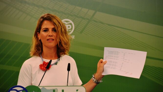 La diputada del PP Ana Mestre muestra los movimientos de la cuenta opaca de la Faffe.