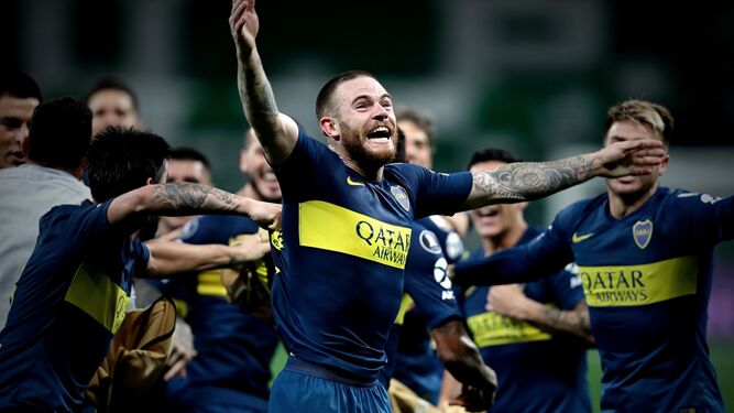 Los jugadores de Boca Juniors celebran el pase a la final de la Copa Libertadores.