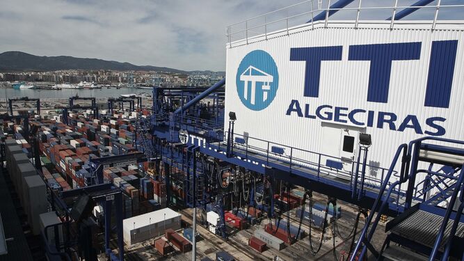 El patio de contenedores de TTI Algeciras.