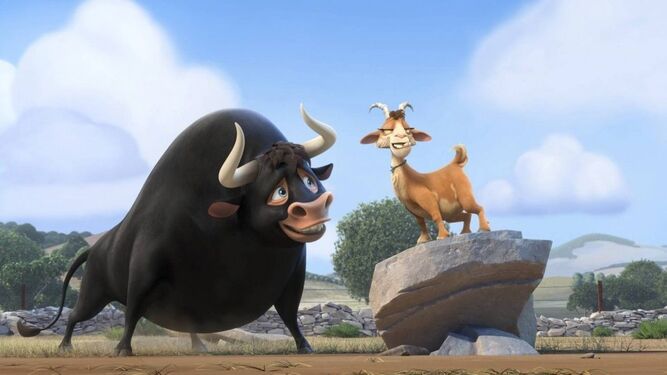 El toro Ferdinand con la disparatada cabra que le acompaña en sus aventuras