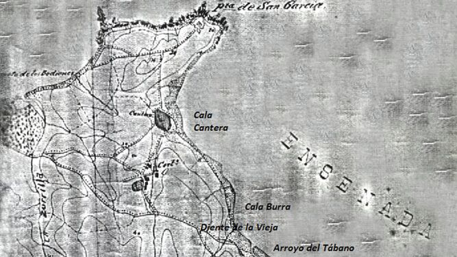 Cartografía de época en la que se sitúa el paraje conocido como Diente de la Vieja.