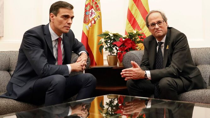 El presidente del Gobierno, Pedro  Sánchez , y el de la Generalitat, Quim Torra.
