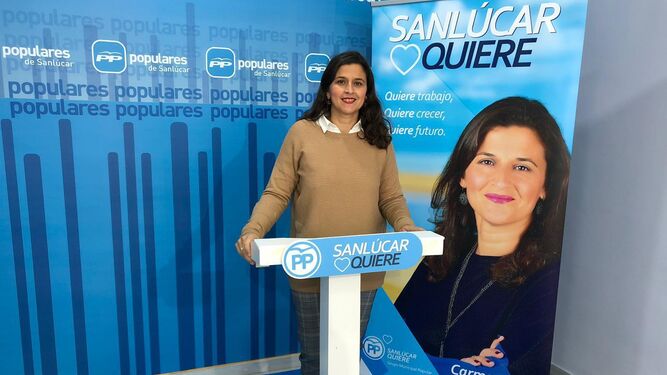Carmen Pérez, portavoz del PP y candidata popular a la Alcaldía de Sanlúcar.