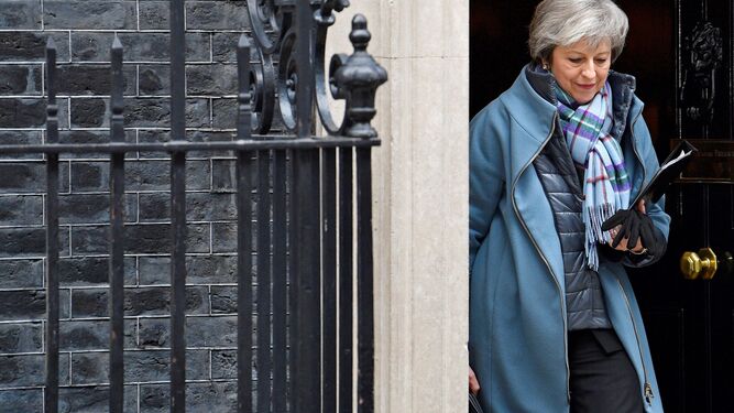 Theresa May, a su salida hoy del 10 de Dowing St.