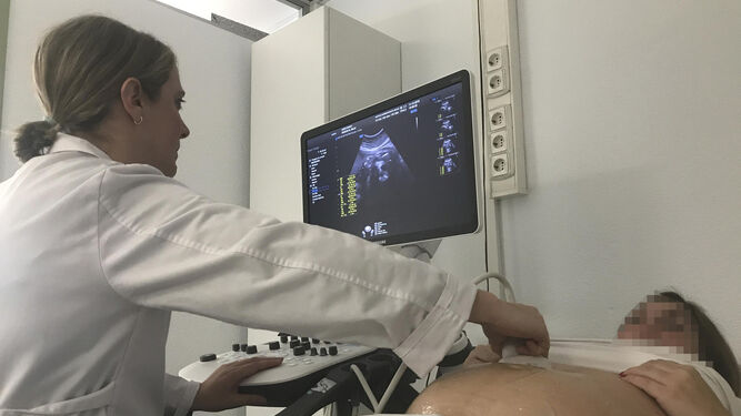 Una embarazada durante un control médico.