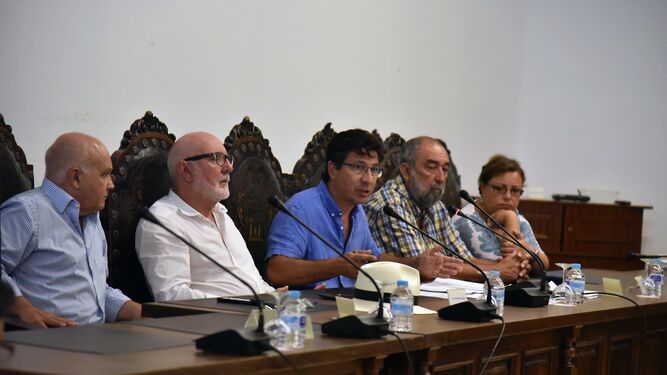 Diego Cabrera, primero por la izquierda, durante un Pleno municipal.