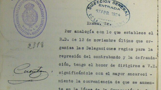 Petición del Delegado Regio de aumento plantilla Guardia Civil en La Línea (1924).