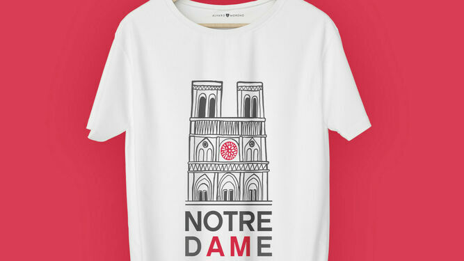 Diseño de las camisetas, de edición limitada, de Álvaro Moreno en pro de la reconstrucción de Notre Dame.