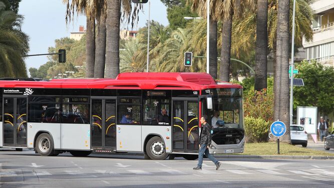 Uno de los nuevos autobuses circulando ayer por Jerez.