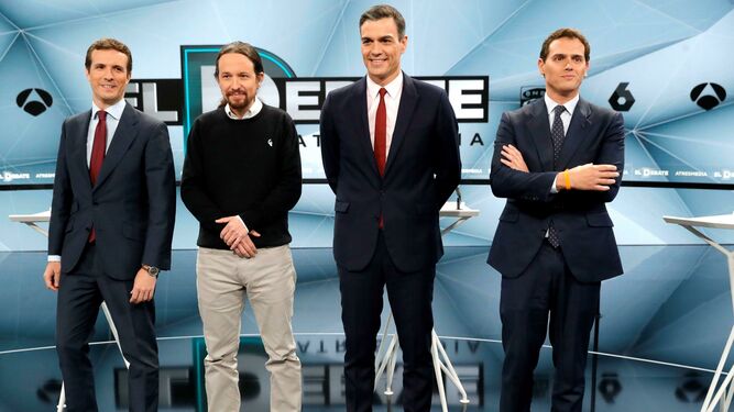 Casado, Iglesias, Sánchez y Rivera, dispuestos a enfrentarse en el debate 'a cuatro' de Atresmedia.