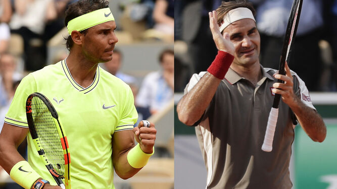 Rafa Nadal y Roger Federer, tras ganar sus respectivos encuentros de cuartos en Roland Garros