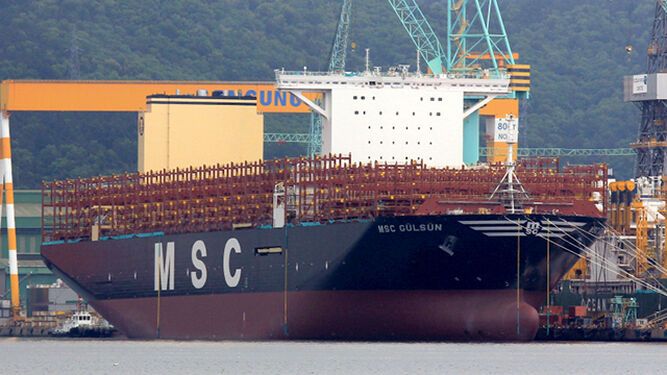 El portacontenedores 'MSC Gülsün' antes de recibir su primera carga.
