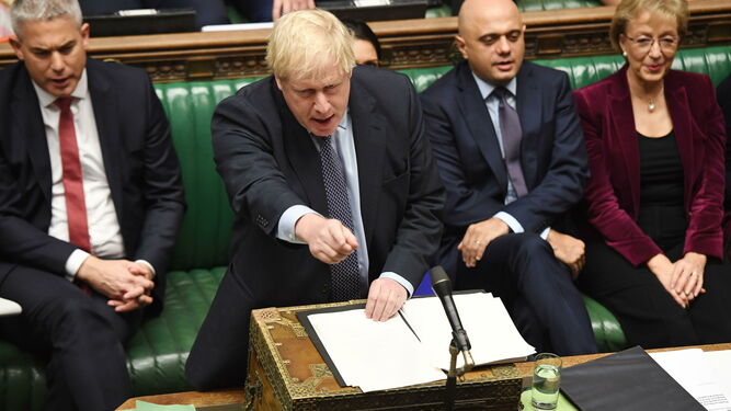 El primer ministro birtánico, Boris Johnson, este sábado en la Cámara de los Comunes.