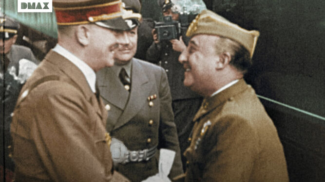 El encuentro en Hendaya de Hitler y Franco, coloreado