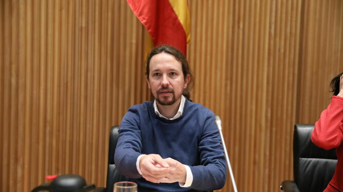 El secretario general de Podemos, Pablo Iglesias, este jueves en el Congreso de los Diputados.