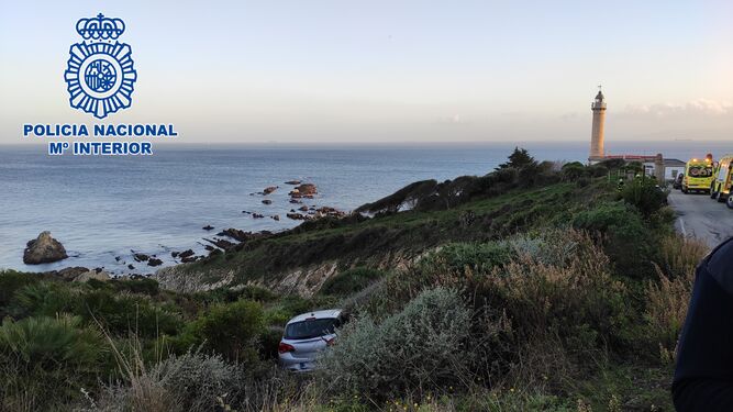 El coche cerca del acantilado más próximo al faro de Punta Carnero, en Algeciras