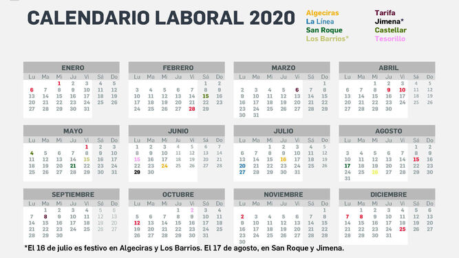 Calendario laboral de 2020 en el Campo de Gibraltar: días festivos y puentes