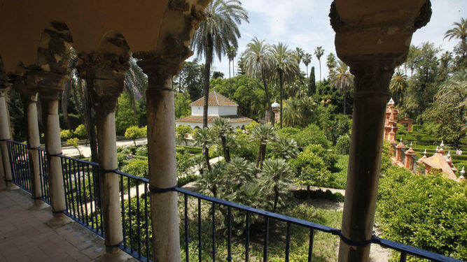 Vista de los jardines del Alcázar desde la Galería del Grutesco.