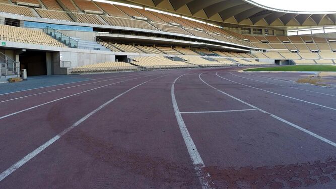 Así estaba la pista de atletismo del Estadio de la Cartuja en 2014.