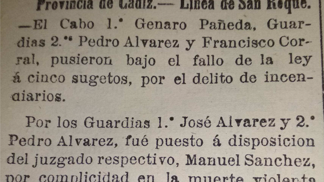 Servicios meritorios en San Roque publicados en el BOGC del 16 de septiembre de 1867.