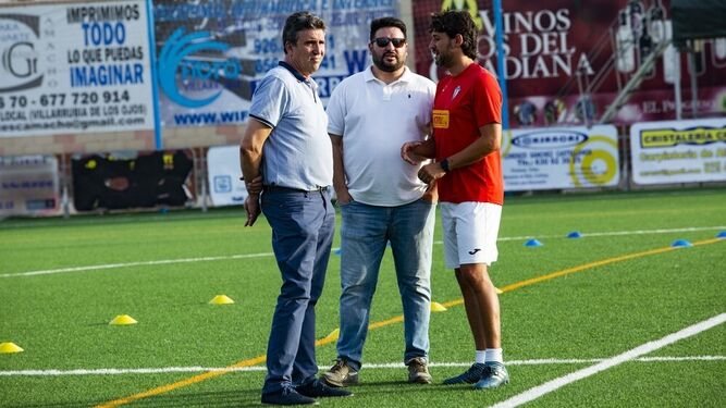 osé Luis Urda, Repi y Javi Sánchez, presidente, director deportivo y entrenador del Villarrubia