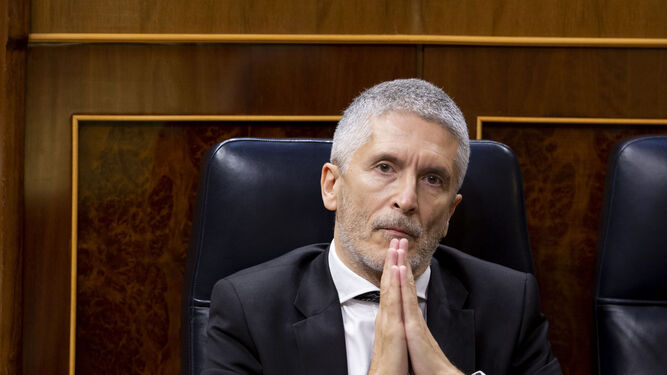 El ministro del Interior, Fernando Grande Marlaska, durante el pleno de sesión de control al Gobierno el pasado miércoles en el Congreso.