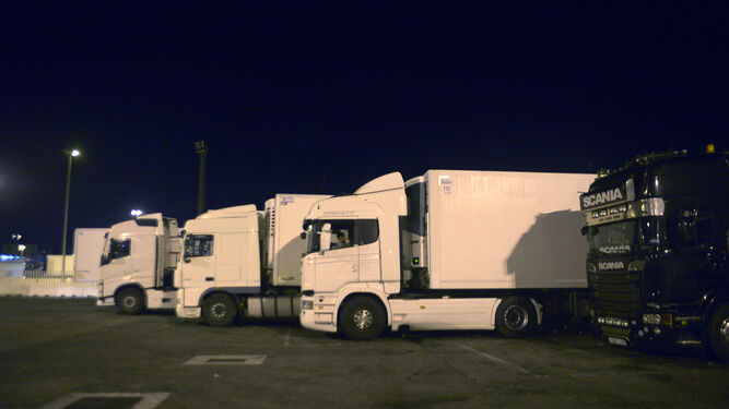 Camiones en el Puerto de Algeciras este domingo por la noche