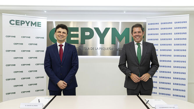 David Alonso, director de Negocios de Empresa para Samsung España, y Gerardo Cuerva, presidente de Cepyme.