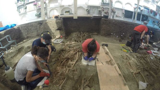 Las labores de exhumación en Jimena.