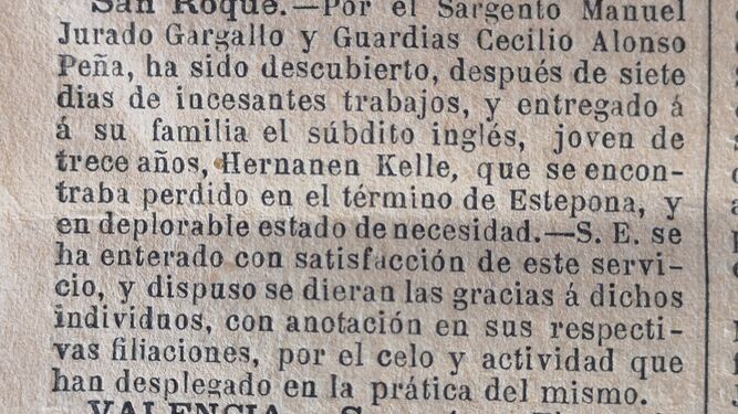 Resumen de servicio publicado en el boletín oficial de la Guardia Civil el 8 de diciembre de 1891.