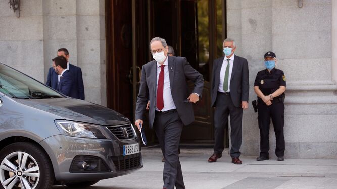 El presidente de la Generalitat, Quim Torra, a su salida del Tribunal Supremo este jueves en Madrid.