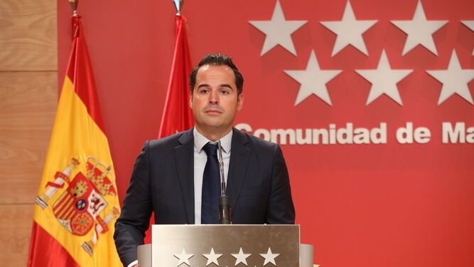 El vicepresidente, consejero de Deportes, Transparencia y portavoz de la Comunidad de Madrid, Ignacio Aguado, este miércoles.