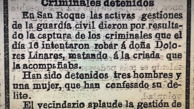 Noticia de la detención de los autores del crimen cometido en San Roque el 16 de febrero de 1906.