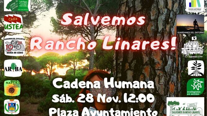 Cartel anunciador de la cadena humana para salvar el Rancho Linares.