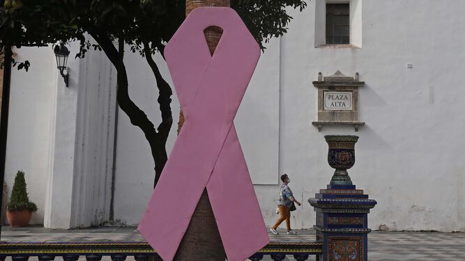 Un enorme lazo rosa conmemora el D&iacute;a Mundial contra el Canc&eacute;r de Mama en la Plaza Alta