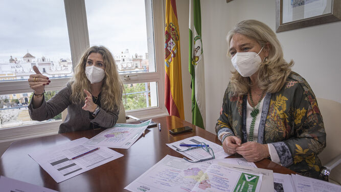 Ana Mestre y Mercedes Colombo, delegada del Gobierno andaluz y delegada de Fomento en Cádiz, respectivamente.