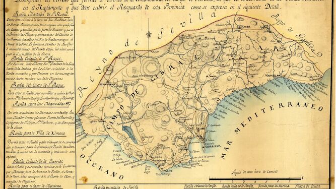 Mapa de las rondas asignadas al Resguardo de costas del Campo de Gibraltar. 1820